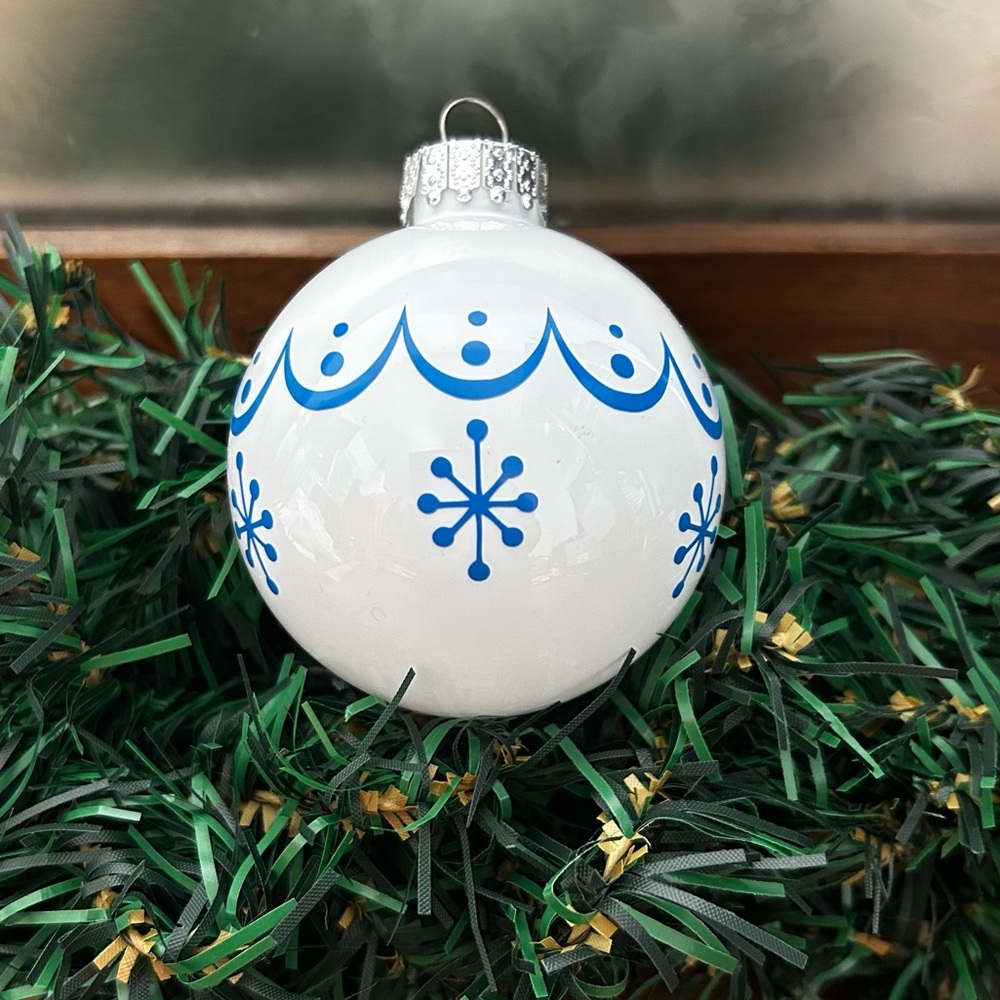 Vintage Inspired Handmade Glass Christmas Ornament - White - Snowflake